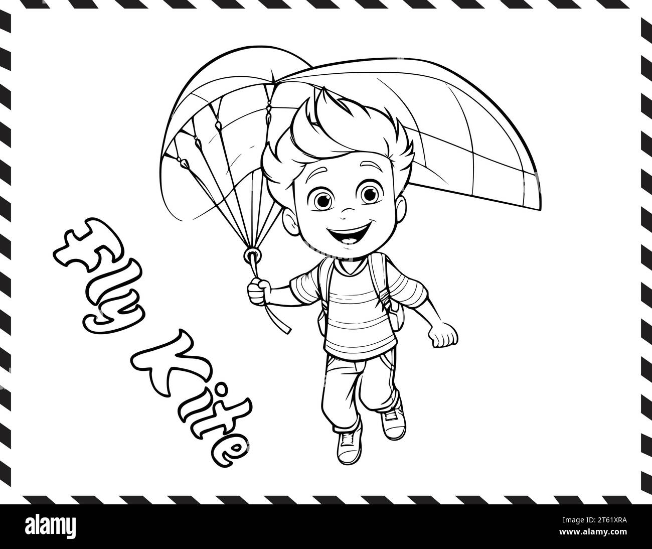 Pagina da colorare Chearful Fly Kite per bambini Illustrazione Vettoriale