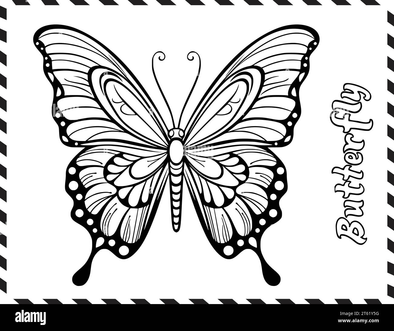 Carino Butterfly colorare il disegno di pagina per bambini Illustrazione Vettoriale