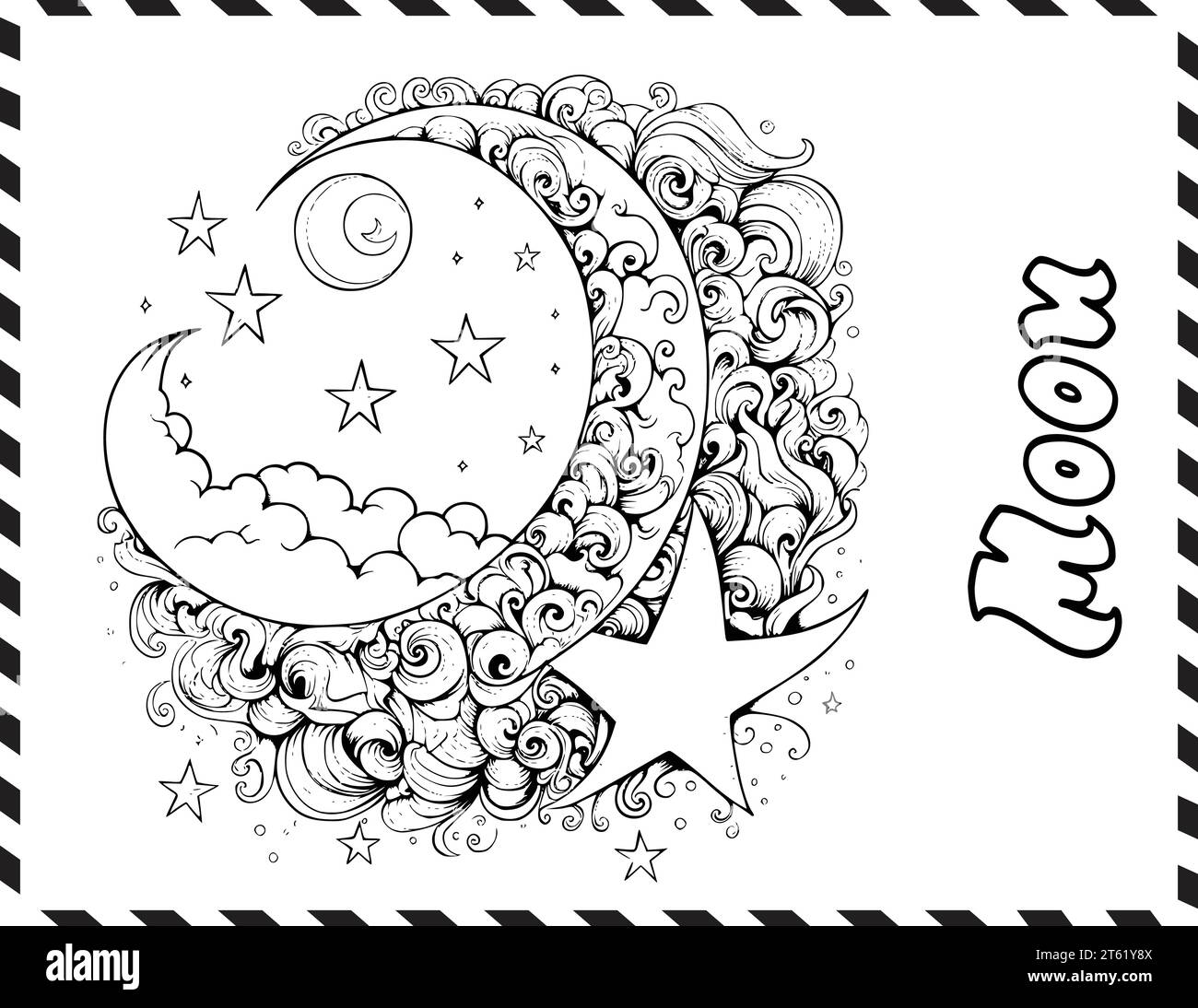 Crescent Moon Coloring Pages per bambini Illustrazione Vettoriale