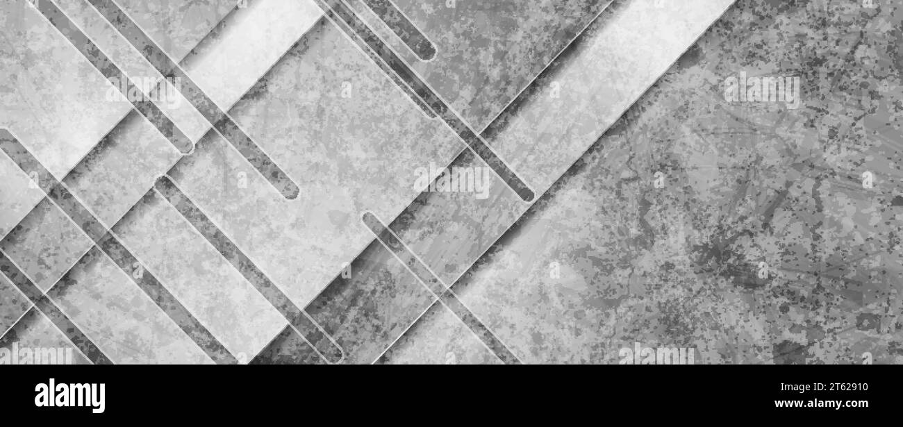 Sfondo astratto geometrico tecnico grunge grigio. Design banner vettoriale Illustrazione Vettoriale