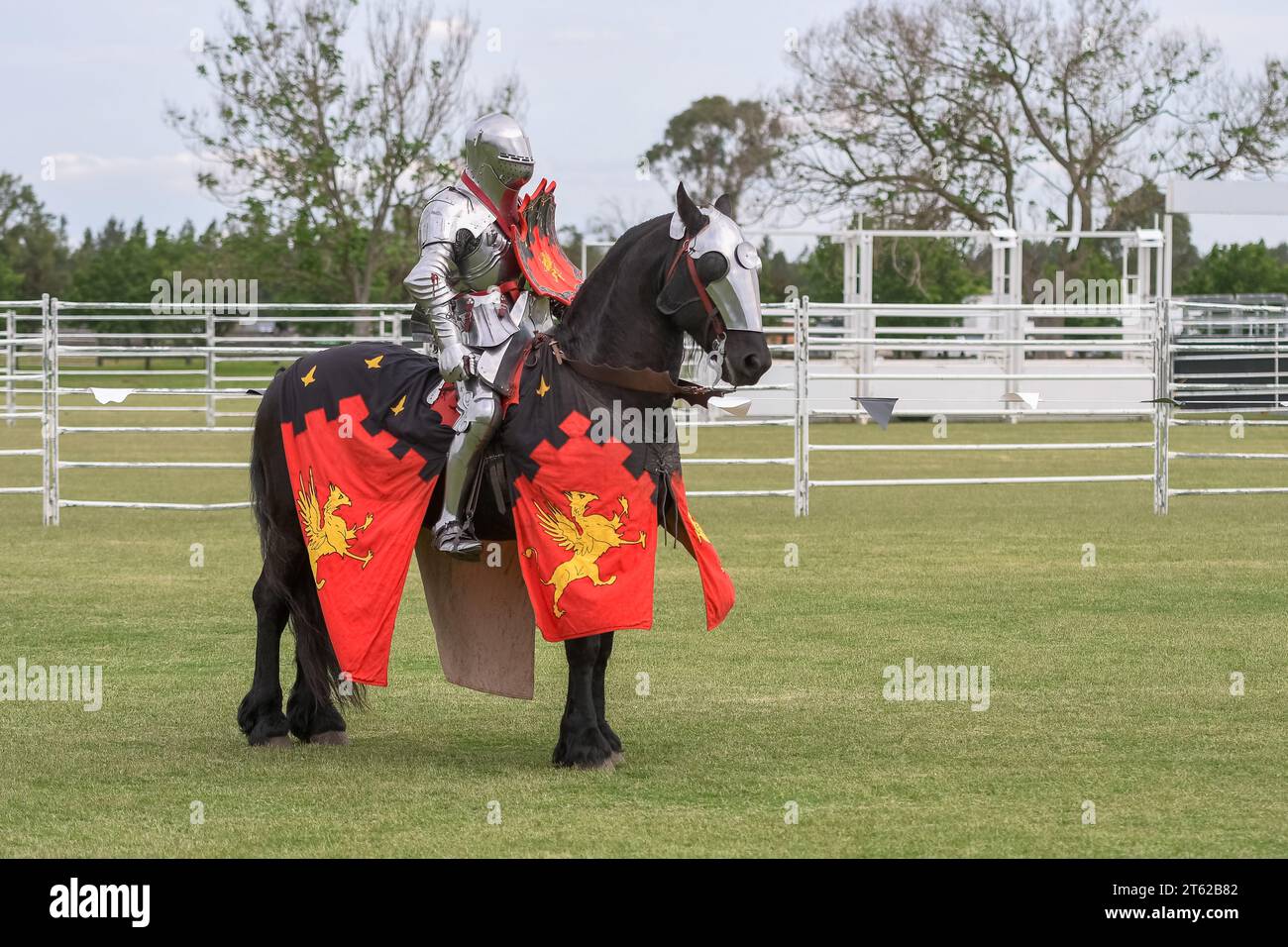 Cavaliere giostra. Cavalieri medievali durante un torneo di giostre. Gara dei Cavalieri. Foto Stock