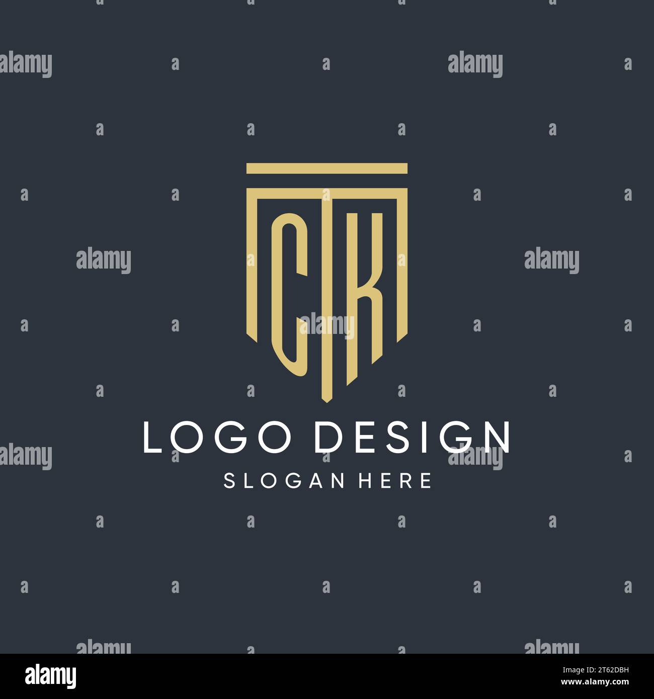 Monogramma CK con grafica vettoriale dal design moderno ed elegante della forma dello scudo Illustrazione Vettoriale
