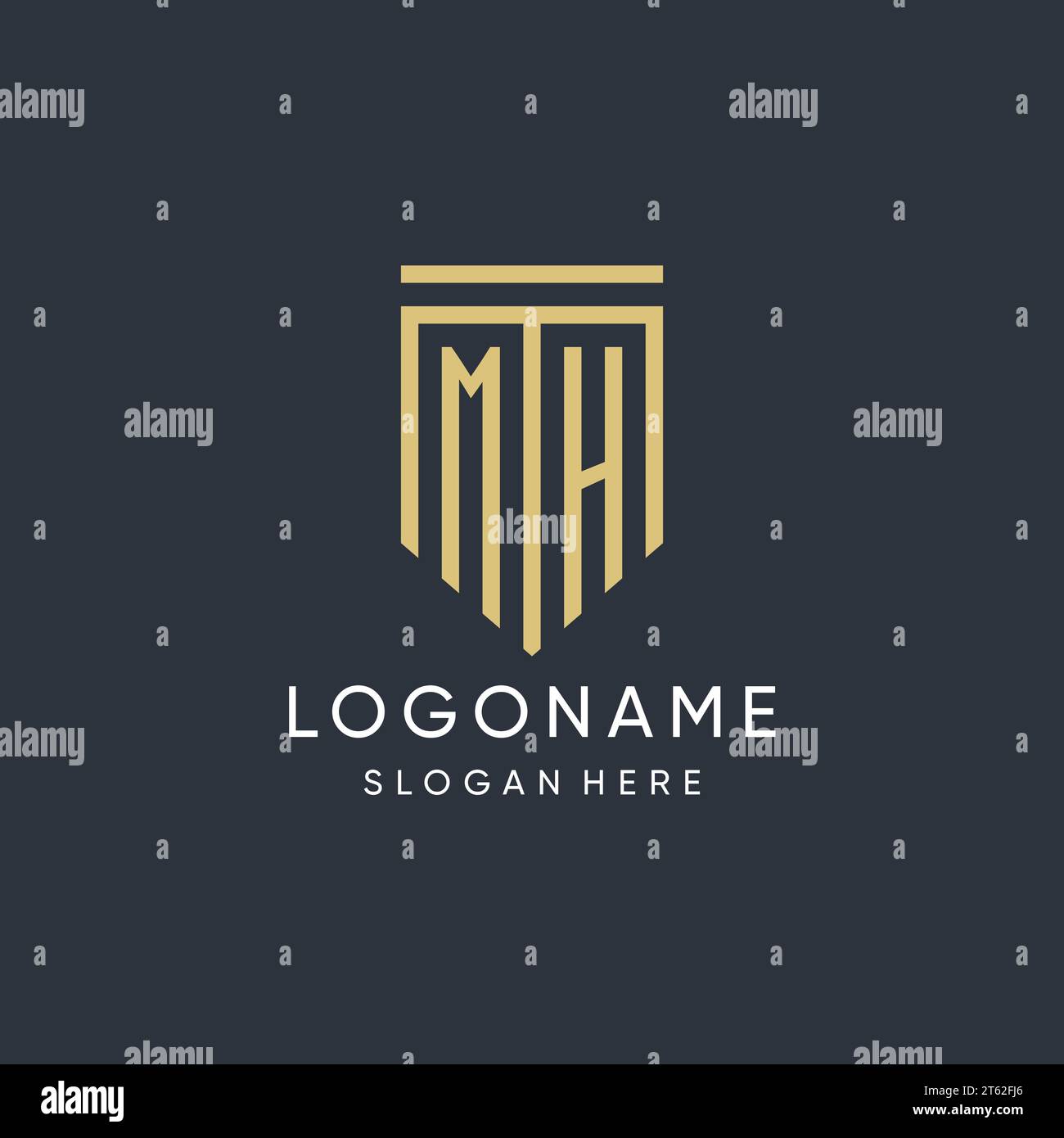 Monogramma MH con grafica vettoriale dal design moderno e di lusso a forma di scudo Illustrazione Vettoriale