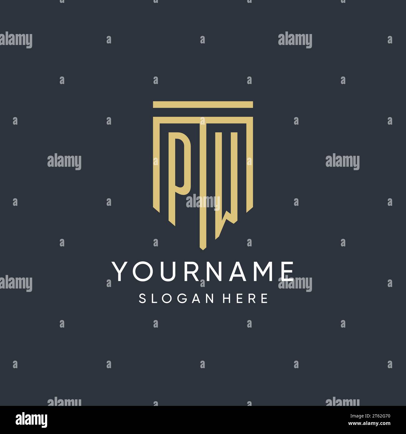 Monogramma PW con grafica vettoriale dal design moderno ed elegante della forma dello scudo Illustrazione Vettoriale