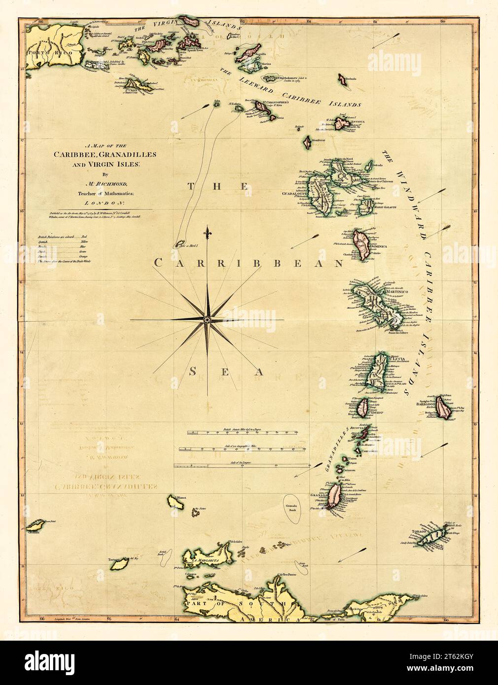 Vecchia mappa di Grenadine e piccole Antille. Di Richmond, Faden, Harris e Wilkinson, publ. A Londra, 1789 Foto Stock