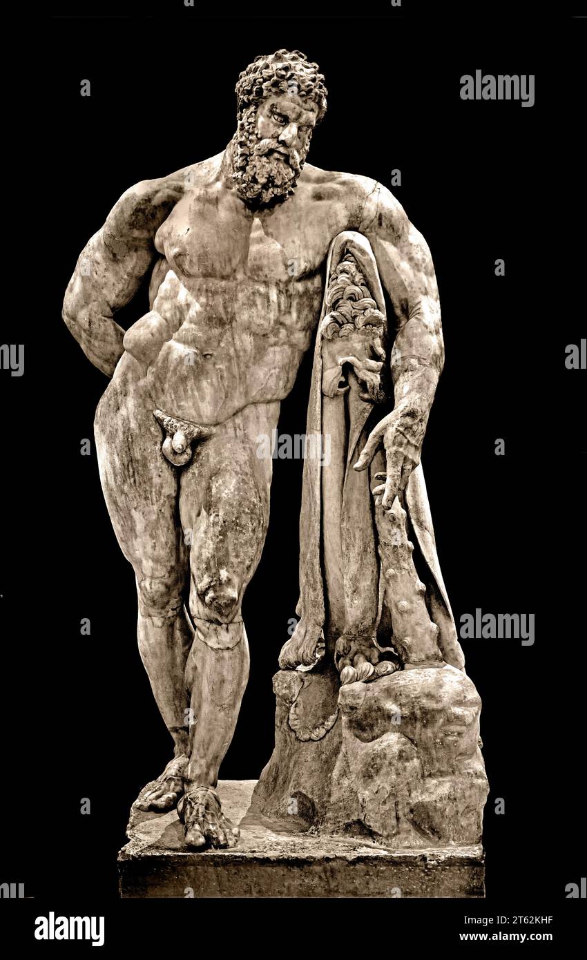 Ercole a riposo - Ercole Farnesi 216 d.C. (IV secolo a.C. per originale) museo Archeologico Nazionale di Napoli Italia. Foto Stock
