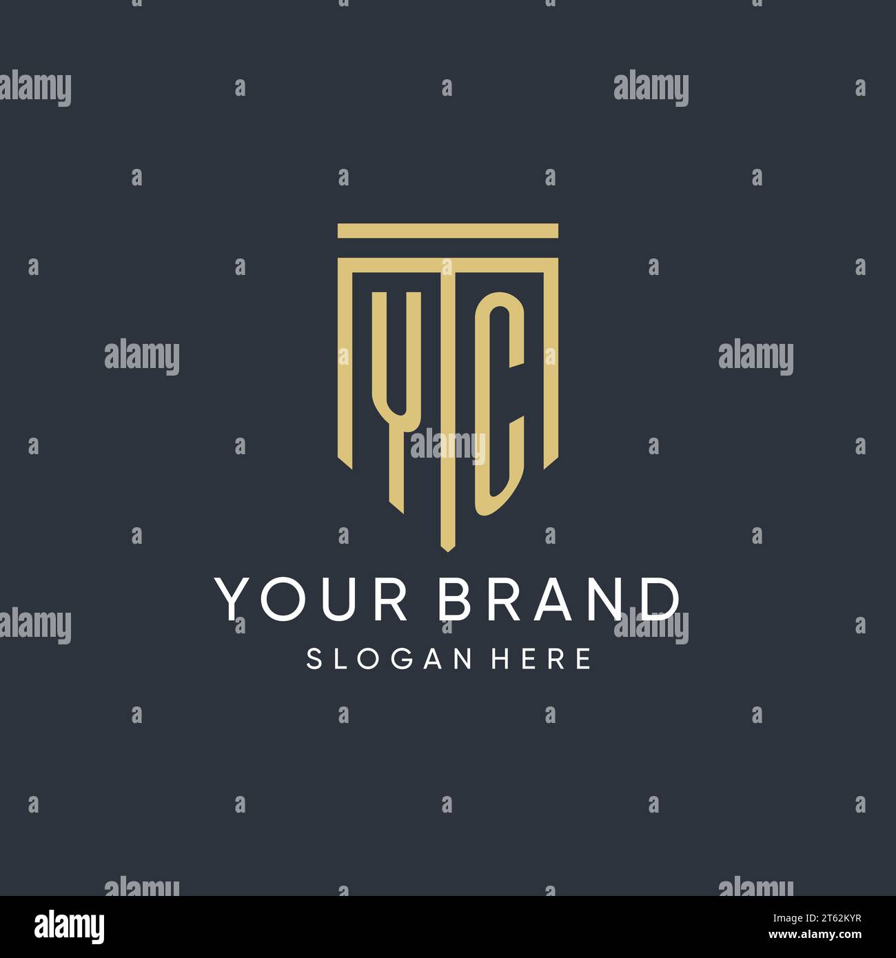 Monogramma YC con grafica vettoriale dal design moderno ed elegante della forma dello scudo Illustrazione Vettoriale