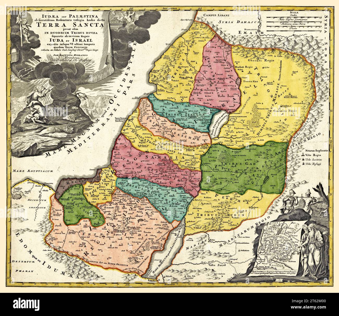 Vecchia mappa della Terra Santa. Di Homann e Sanson, publ. A Norimberga, CA. 1720 Foto Stock