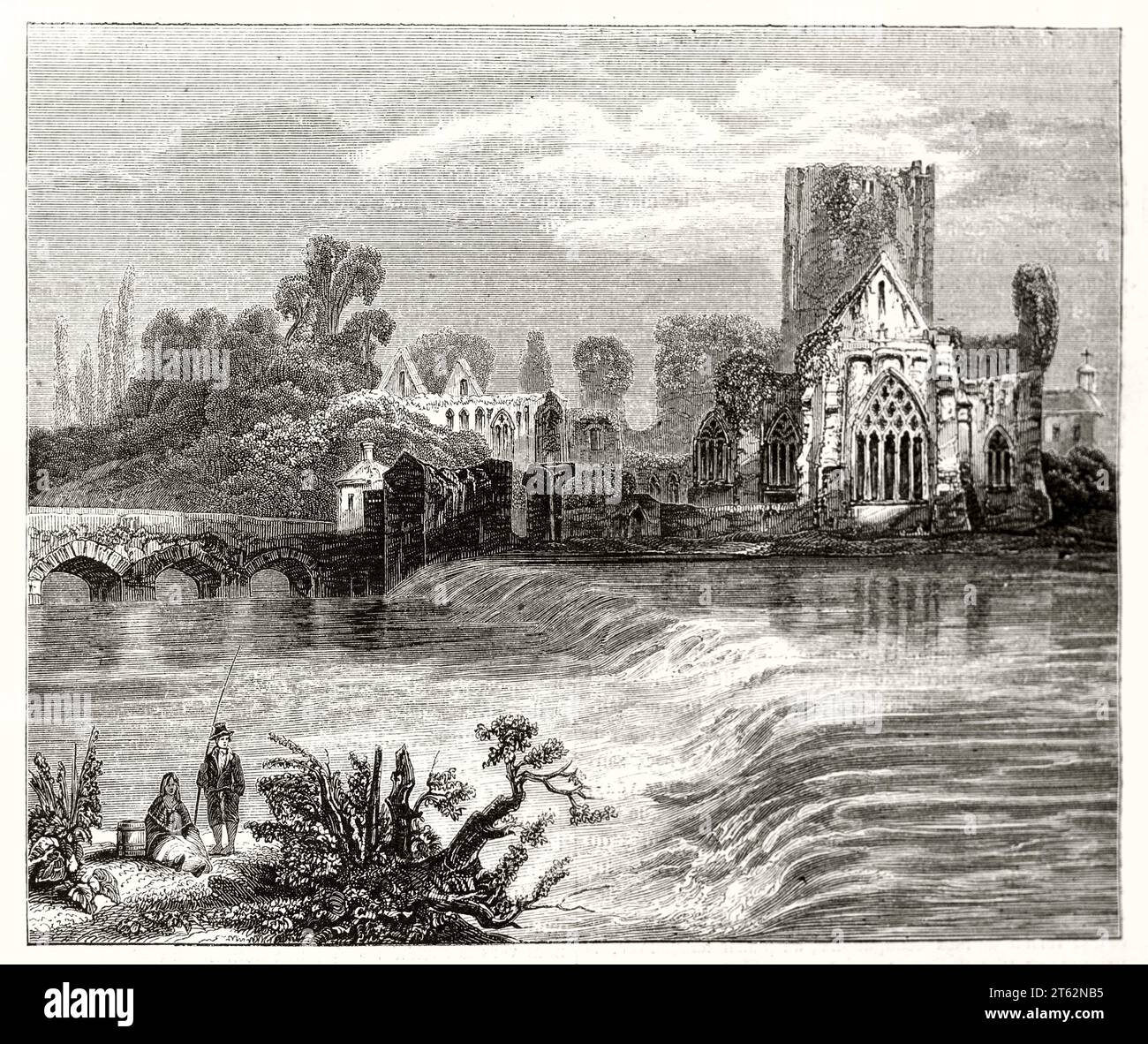 Antica vista dell'abbazia di Holy Cross, Tipperary, Irlanda. Da autore non identificato, publ. Su Magasin Pittoresque, Parigi, 1849 Foto Stock