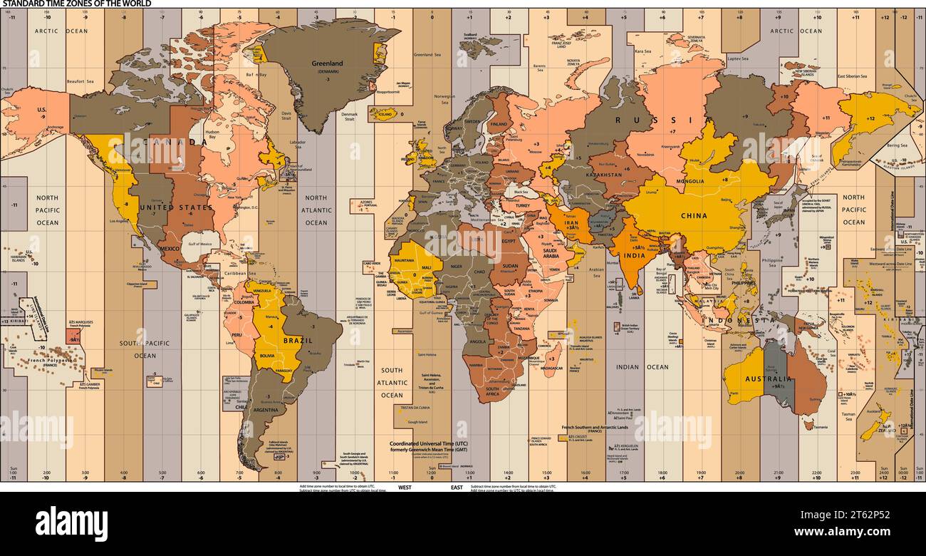 Vettore mappa fusi orari mondiali Illustrazione Vettoriale