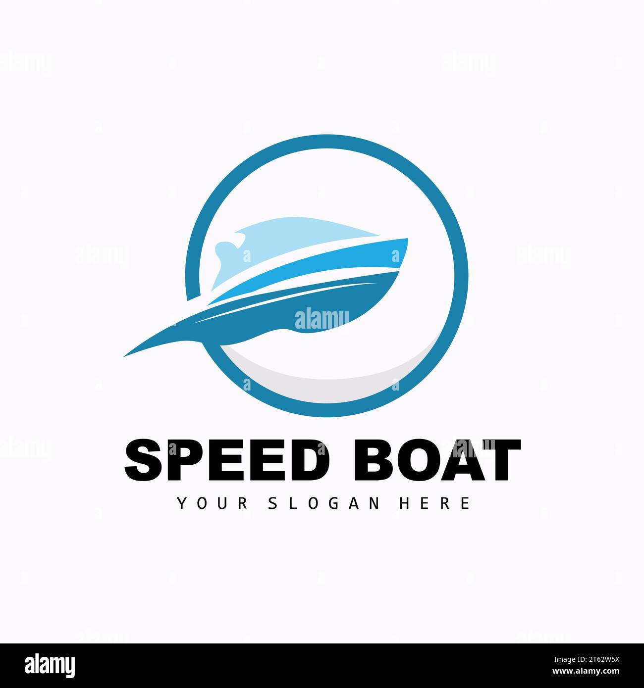 Logo Speed Boat, vettoriale Fast Cargo Ship, barca a vela, Design for Ship Manufacturing Company, Waterway Shipping, veicoli marini, trasporti Illustrazione Vettoriale