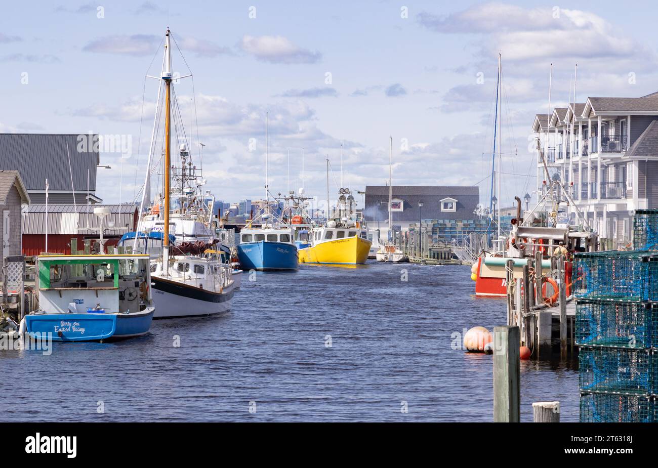 Fishermans Cove, Halifax nuova Scozia Canada - una tranquilla insenatura con case e barche vicino alla città di Halifax, Canada orientale. Viaggiare. Foto Stock
