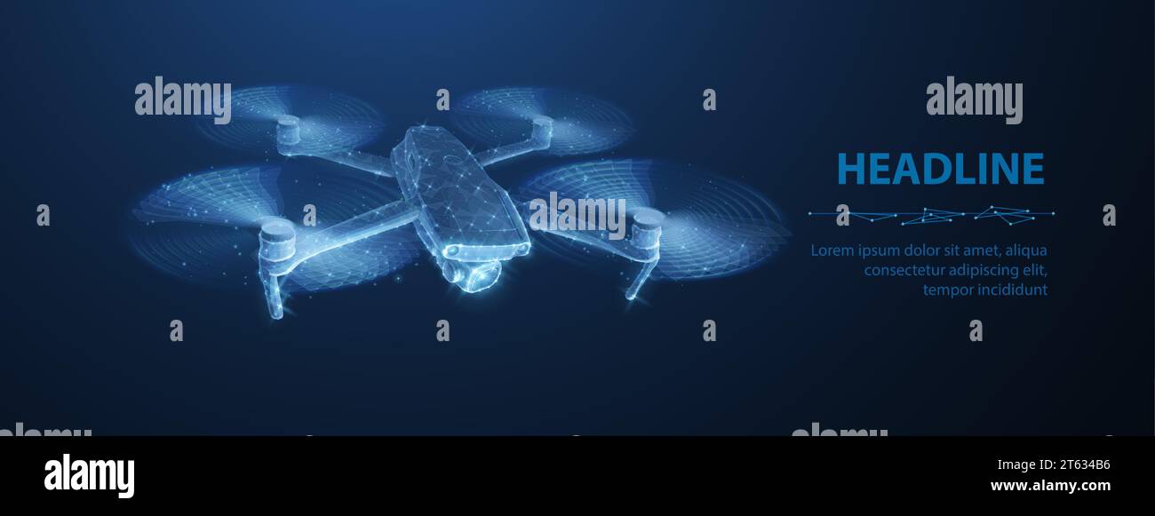 Drone. Drone 3d astratto isolato su blu. Tecnologia militare, monitoraggio aereo Illustrazione Vettoriale