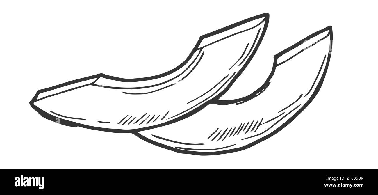 Icona vettore sezione avocado. Disegno a mano di frutta tropicale matura. Pezzo di avocado fresco sbucciato. Cibo sano e gustoso, contorno di orti. Illustrazione Vettoriale