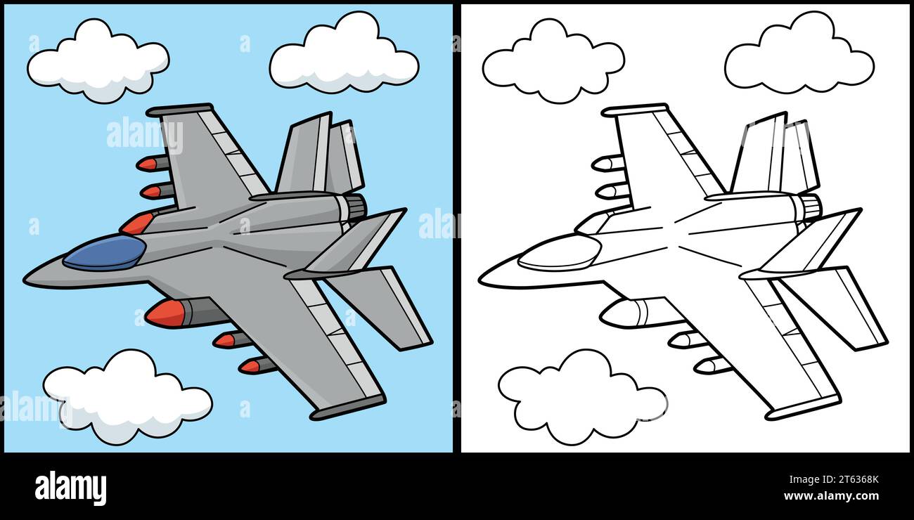 Illustrazione colorata della pagina di Jet Fighter Illustrazione Vettoriale
