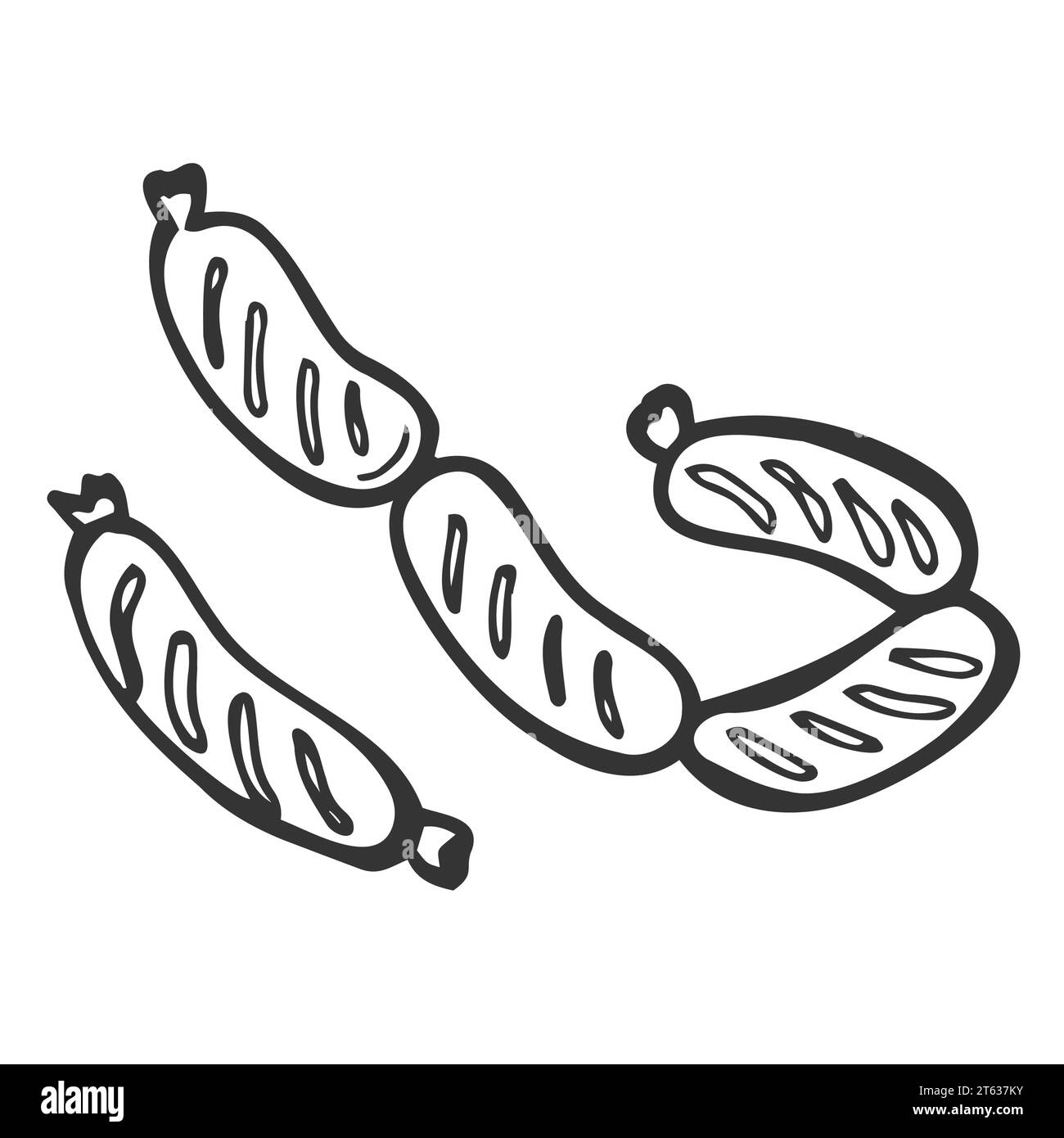 Salsiccia grigliata disegnata a mano con un'icona a forma di doodle. Illustrazione vettoriale della salsiccia Illustrazione Vettoriale