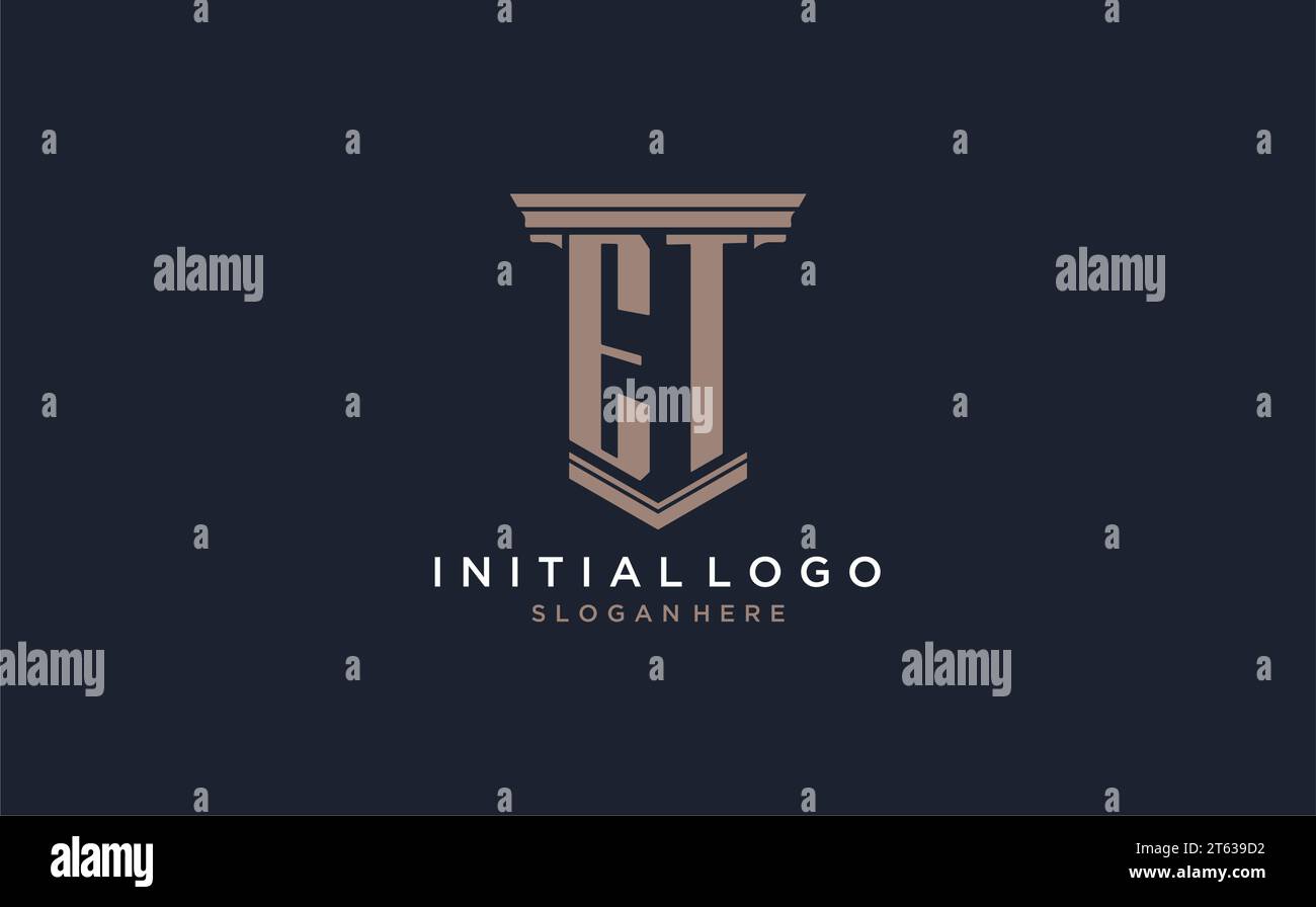 Logo iniziale ET con stile a colonna, ispirazione per il design del logo di uno studio legale di lusso Illustrazione Vettoriale