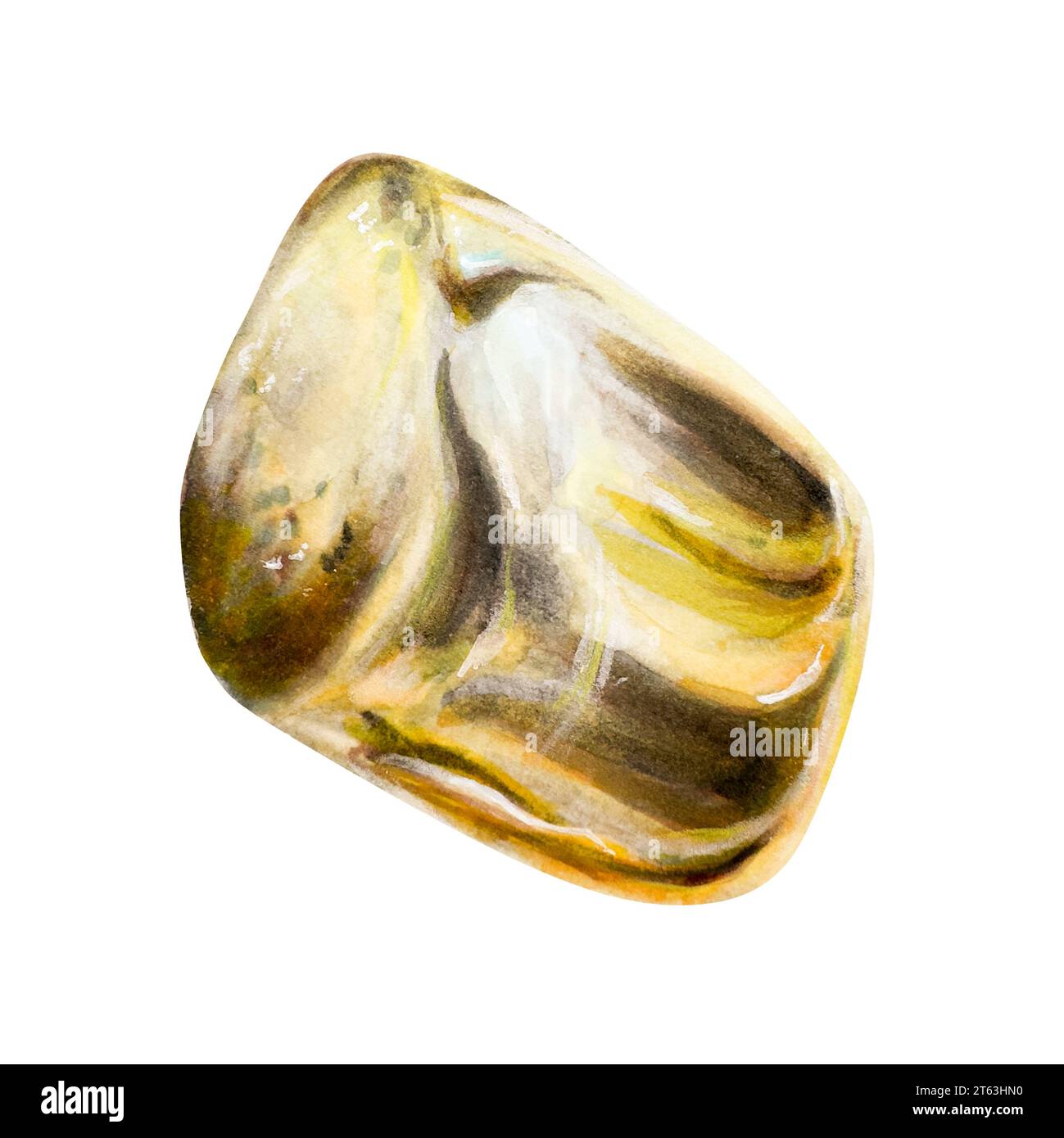 Acquerello pietra disegnata a mano per il plesso solare chakra occhio di tigre e citrino. Illustrazione curativa naturale con talismano e cristallo isolato su bianco Foto Stock