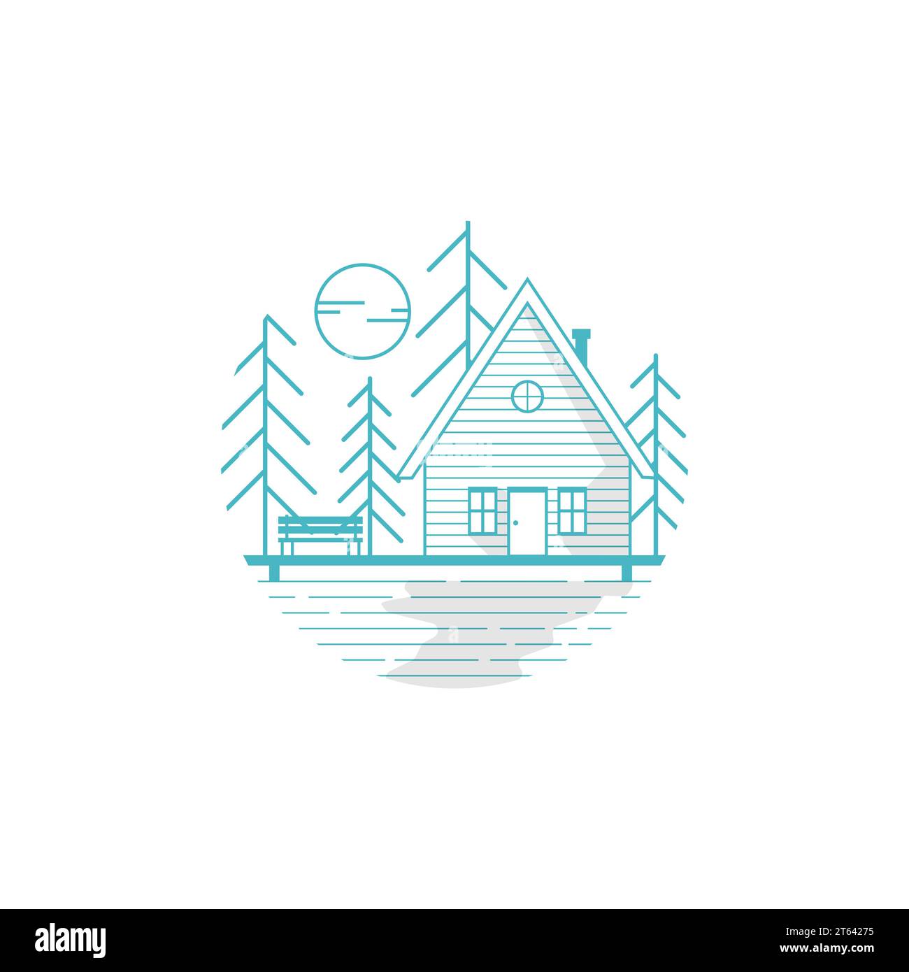 Icona del logo del cottage della cabina in legno illustrazione vettoriale piatta. Immagine vettoriale di design del modello di icona con logo minimalista per la casa dell'abitacolo Illustrazione Vettoriale