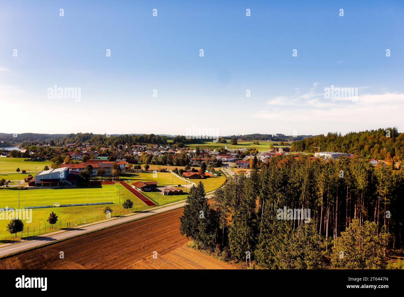 vista colorata su un paesaggio della baviera, vista panoramica Foto Stock