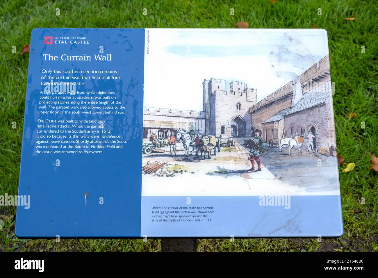 Consigli turistici e per i visitatori a Etal Castle, Etal, Northumberland, Inghilterra, Regno Unito Foto Stock