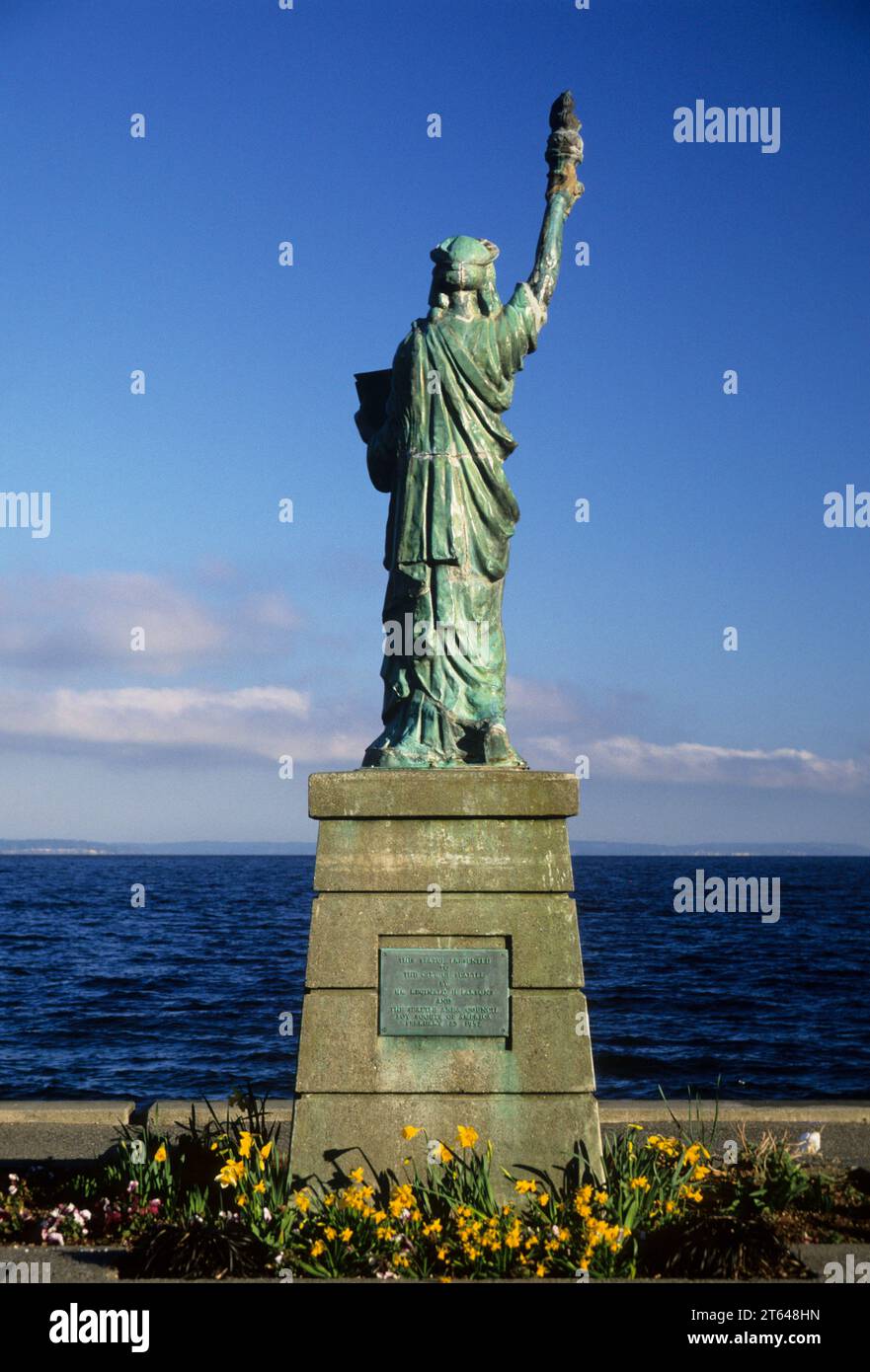 Replica della Statua della libertà, Alki Beach Park, Seattle, Washington Foto Stock