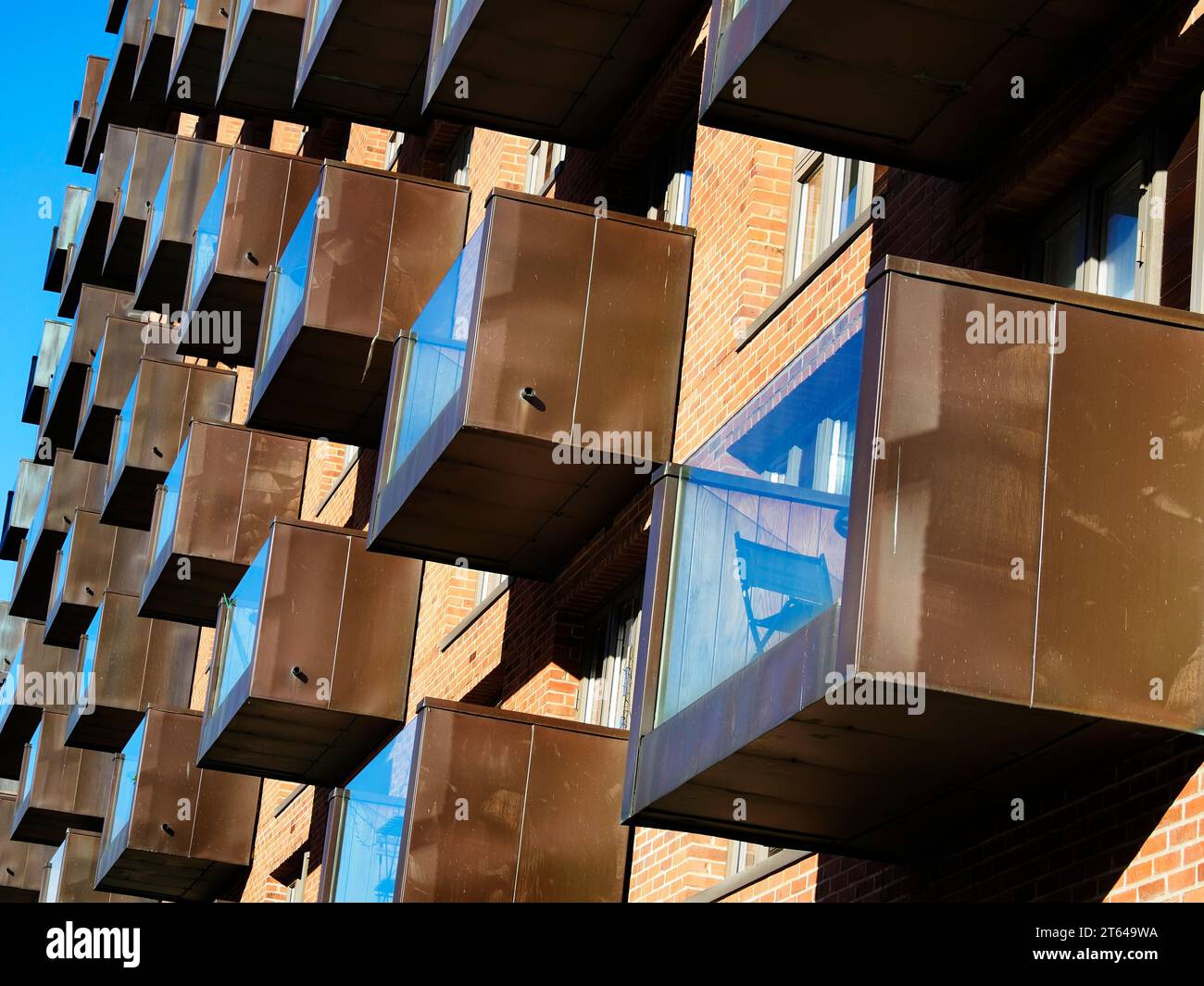 Schema di balconi su un condominio a Granary Wharf a Leeds West Yorkshire Inghilterra Foto Stock