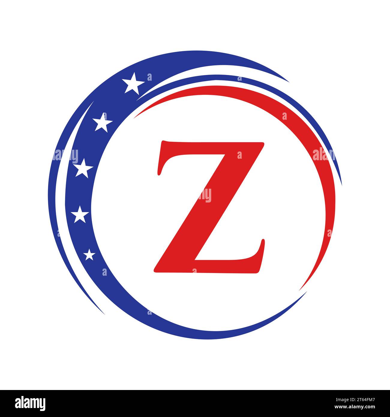 Logo Letter Z America bandiera USA. Disegno del logo patriottico americano su modello Letter Z Illustrazione Vettoriale