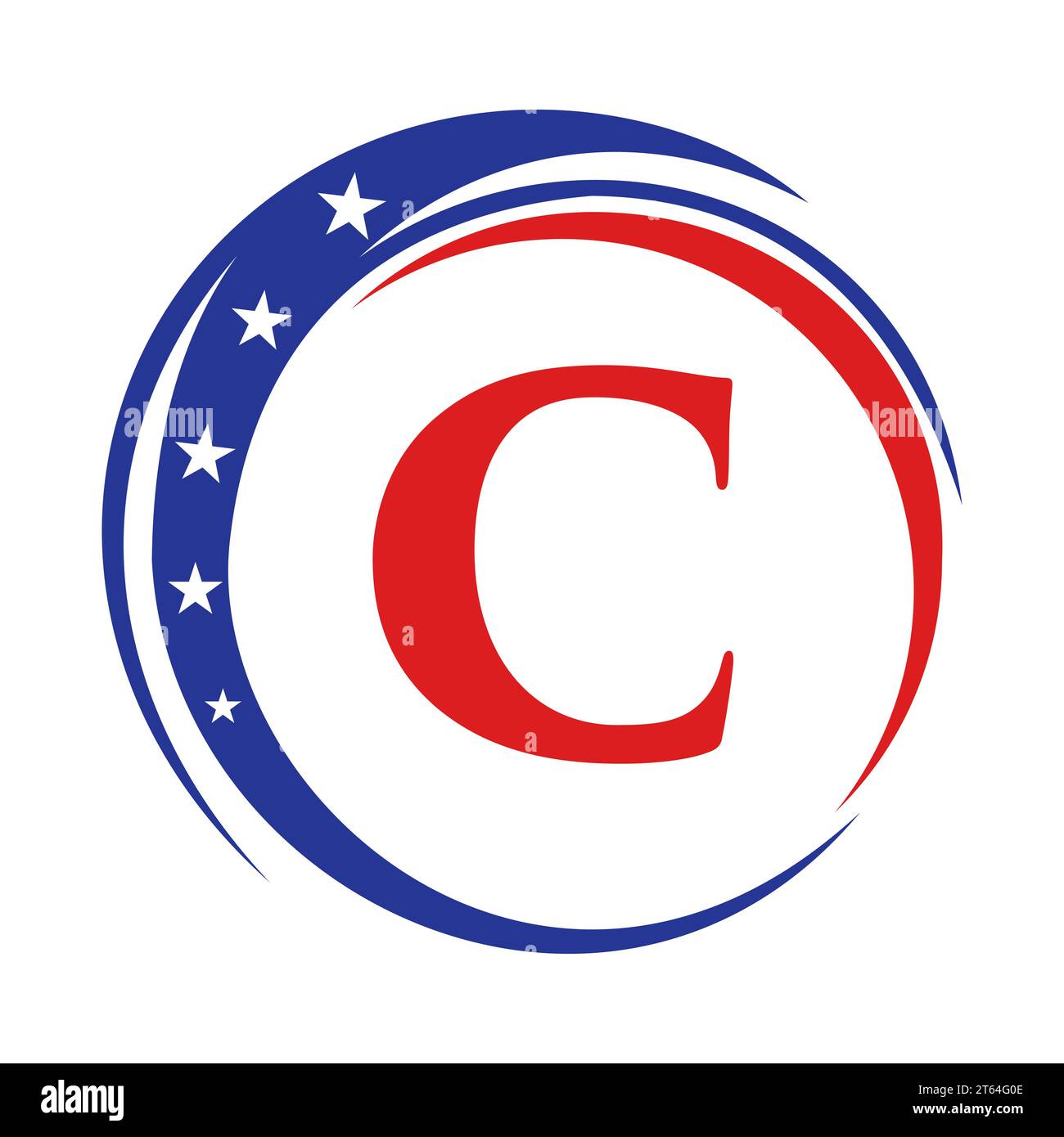 Logo Letter C America bandiera USA. Disegno del logo patriottico americano su modello Letter C. Illustrazione Vettoriale