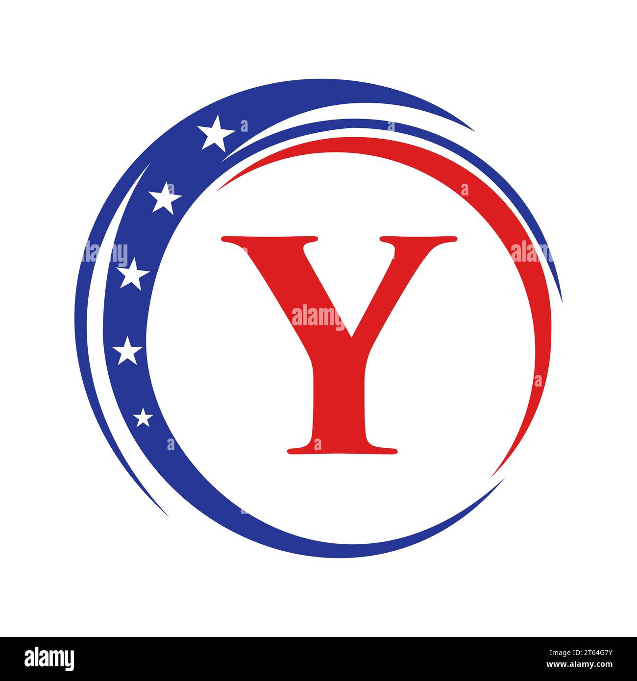 Logo Letter Y America bandiera USA. Disegno del logo patriottico americano su modello lettera Y Illustrazione Vettoriale