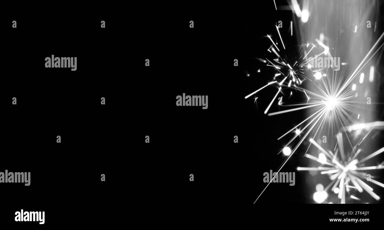 Fuochi d'artificio: Primo piano sparkler, argento, formato orizzontale Foto Stock