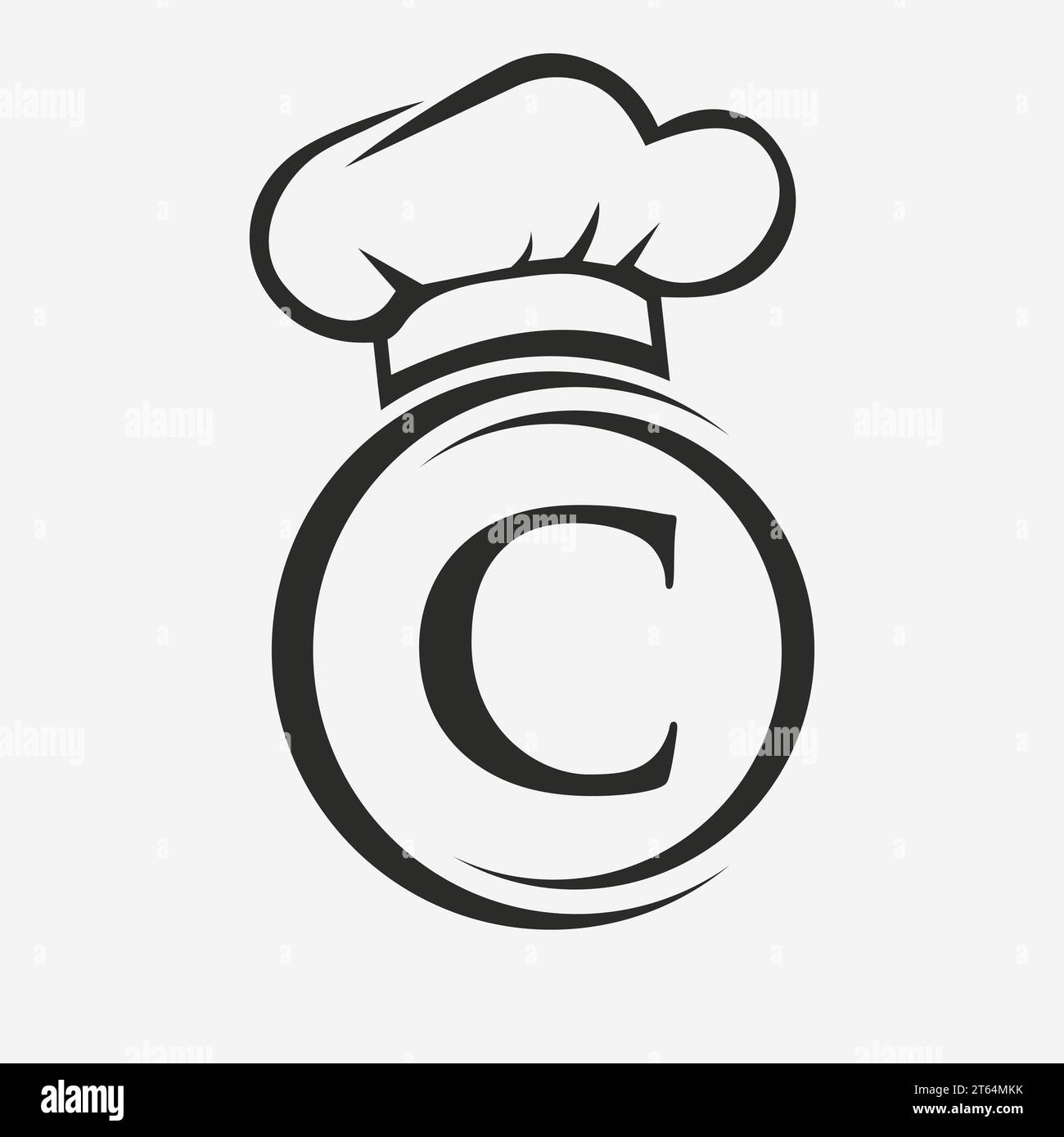 Modello logo ristorante Letter C. Logo del ristorante con scritta "Chef Hat Symbol Vector Sign" Illustrazione Vettoriale