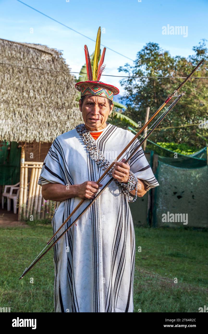28 ottobre 2019, Perù. Uomo della giungla peruviana saggio in medicina naturale, della comunità di Yanesha, Oxapampa. Foto Stock