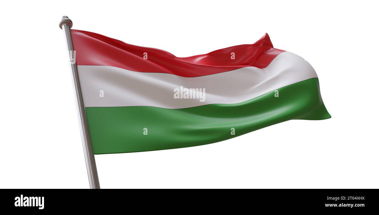 Bandiera ungherese che sventola isolata su sfondo bianco trasparente Foto Stock