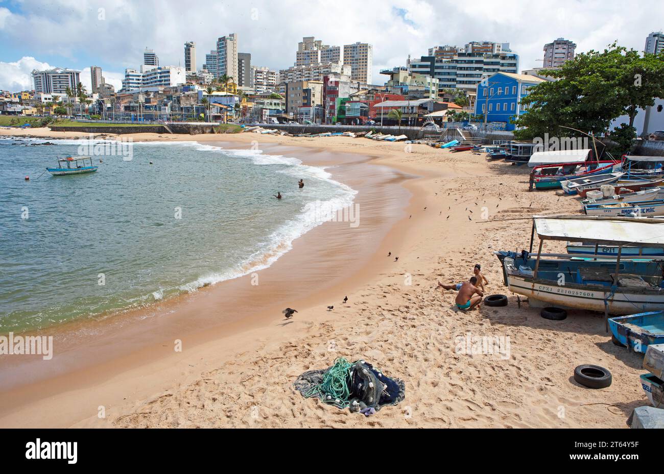 Area di pesca del paesaggio urbano Rio Vermelho, Salvador, stato di Bahia, Brasile Foto Stock