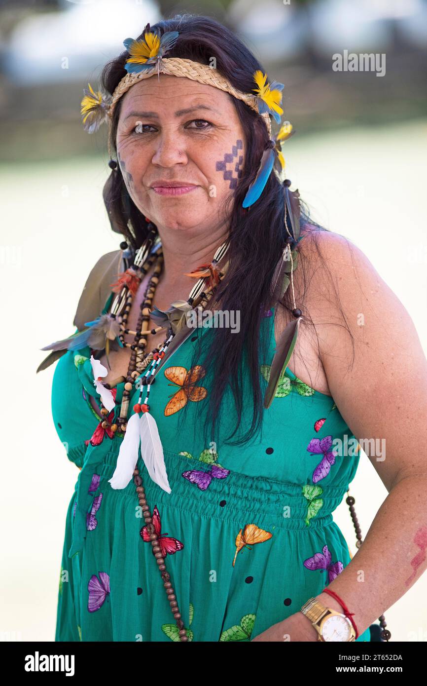 Donna brasiliana, 42 anni, indigeni Kaingang, Brasilia, Distrito Federal, Brasile Foto Stock