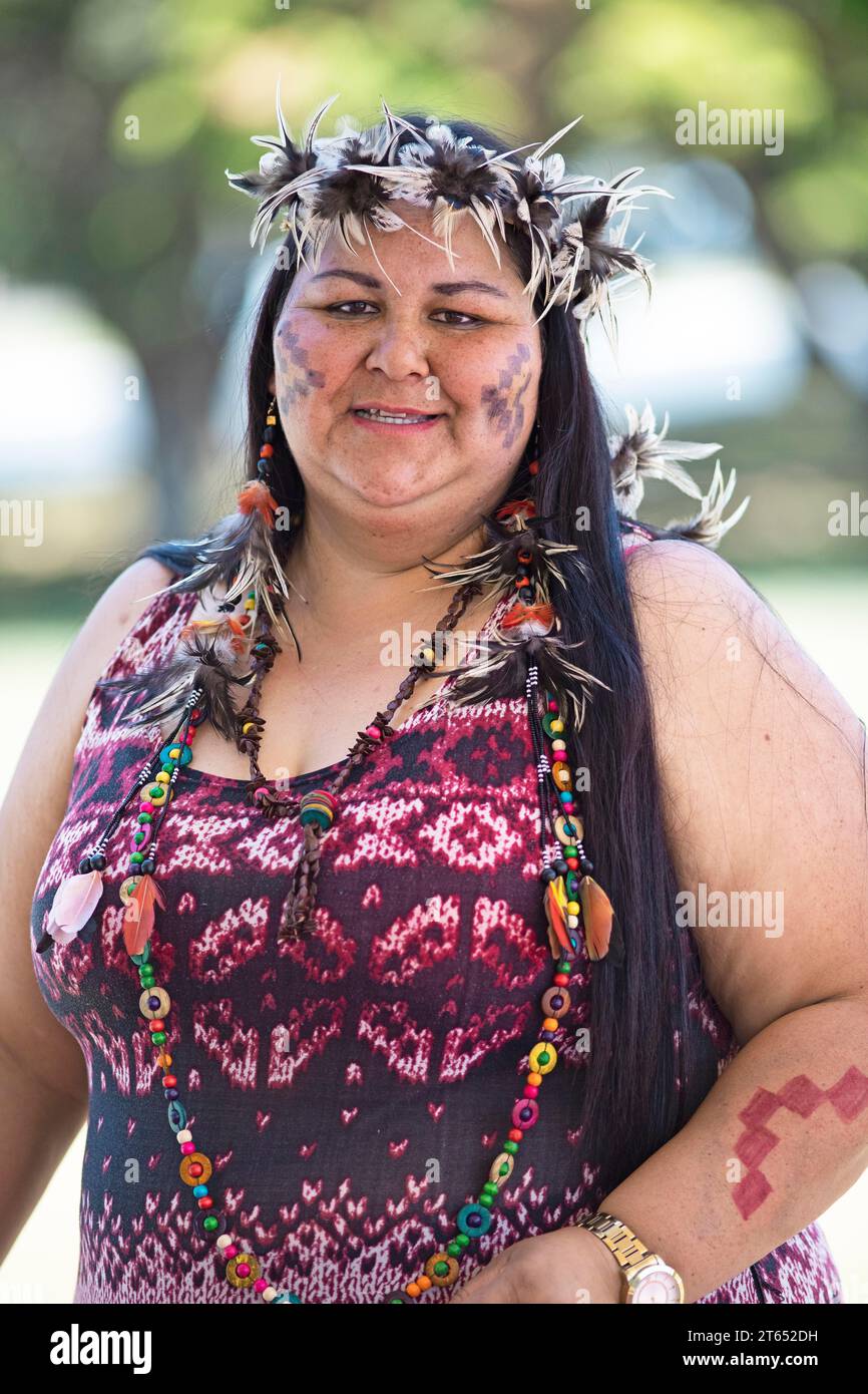 Donna brasiliana, 36 anni, indigeni Kaingang, Brasilia, Distrito Federal, Brasile Foto Stock