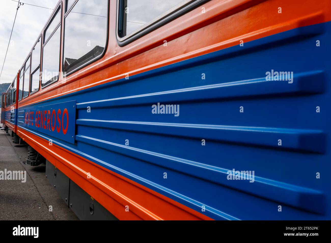 Vagone ferroviario una giornata di sole a Monte generoso, Ticino, Svizzera Foto Stock