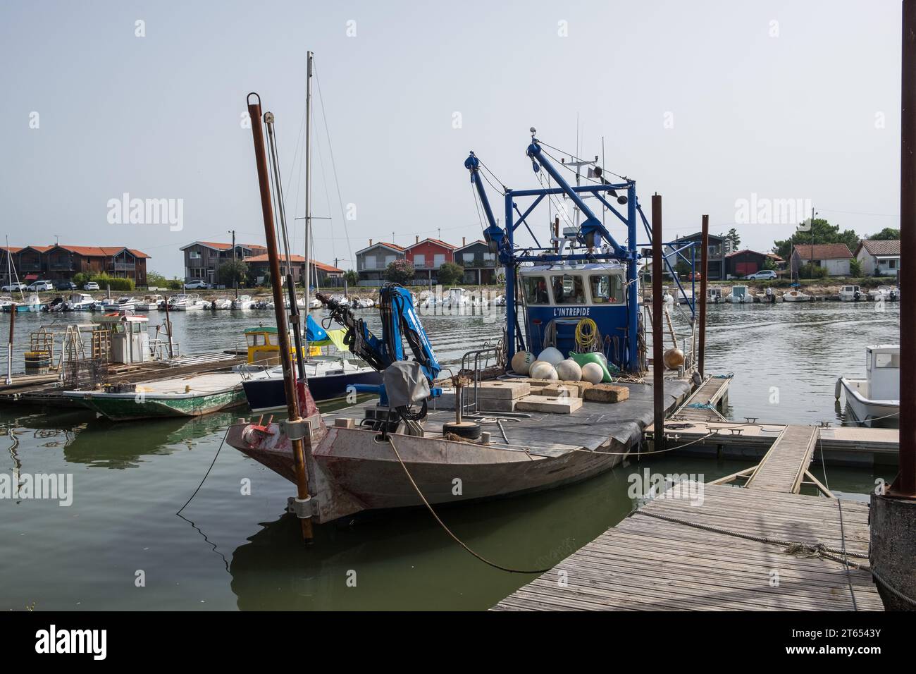 Oyster Shacks al Port de la teste de Buche vicino alla baia di Arcachon nel sud-ovest della Francia Foto Stock