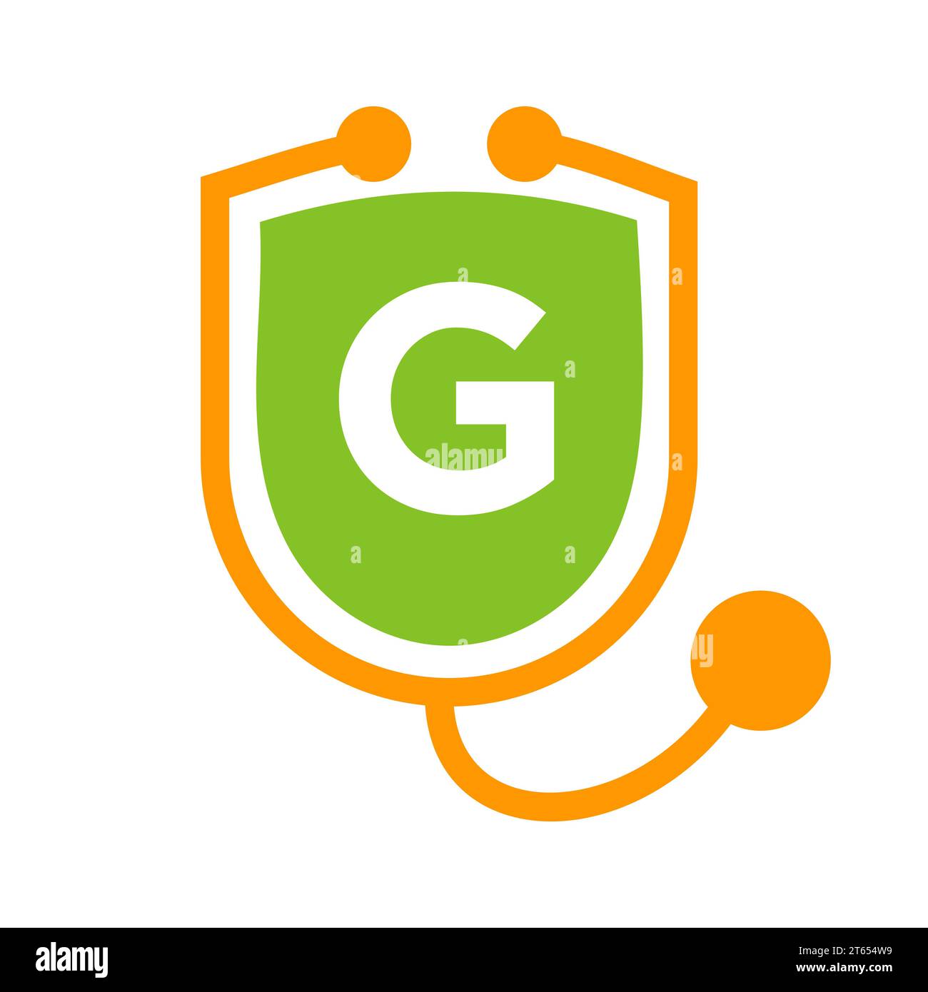 Logo Letter G Healthcare. Logotipo medico e medico sulla lettera G Concept con il segno dello stetoscopio dello scudo Illustrazione Vettoriale