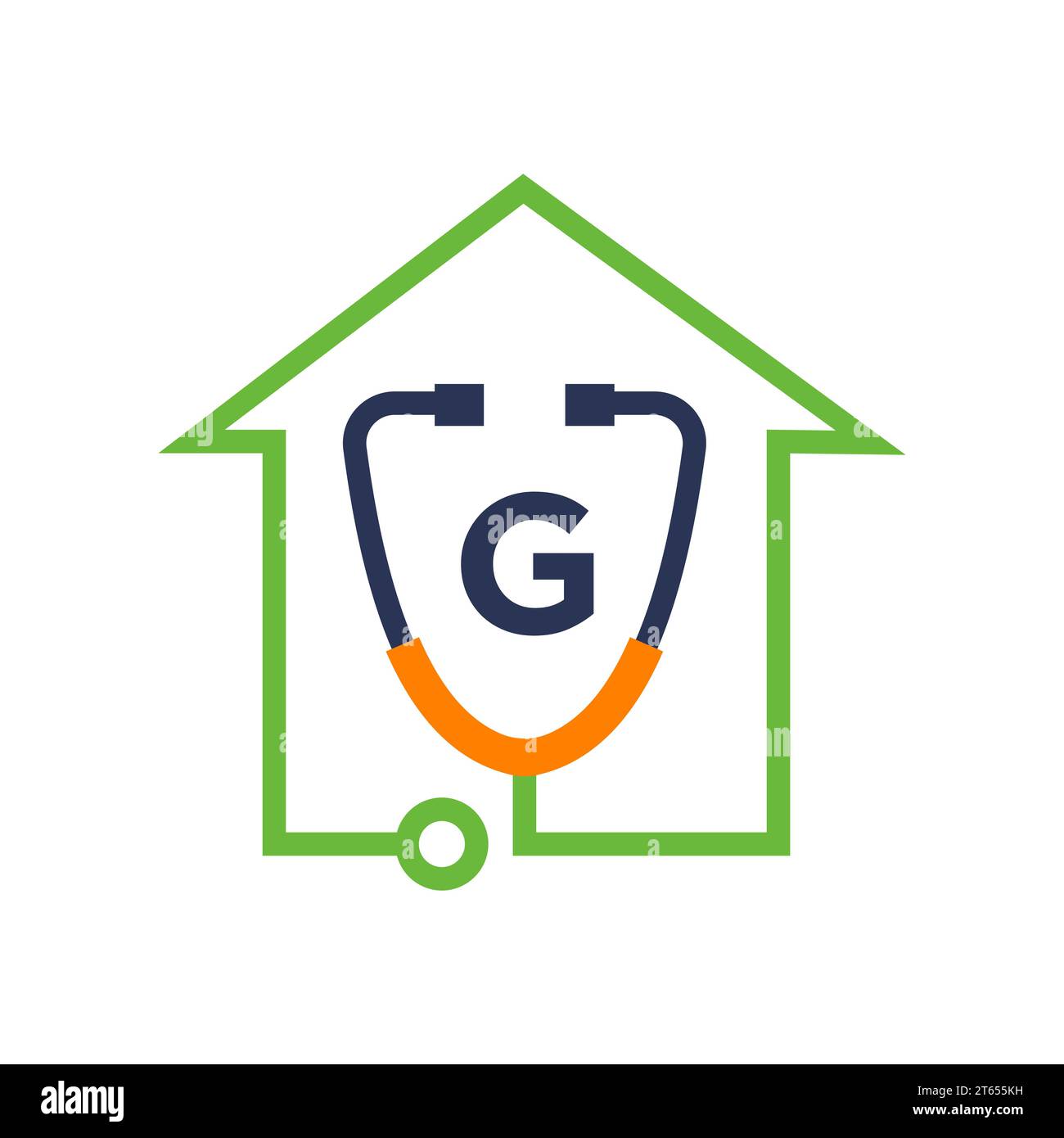 Logo medico Letter G Healthcare. Concetto di logotipo medico e medico con segno stetoscopio Illustrazione Vettoriale