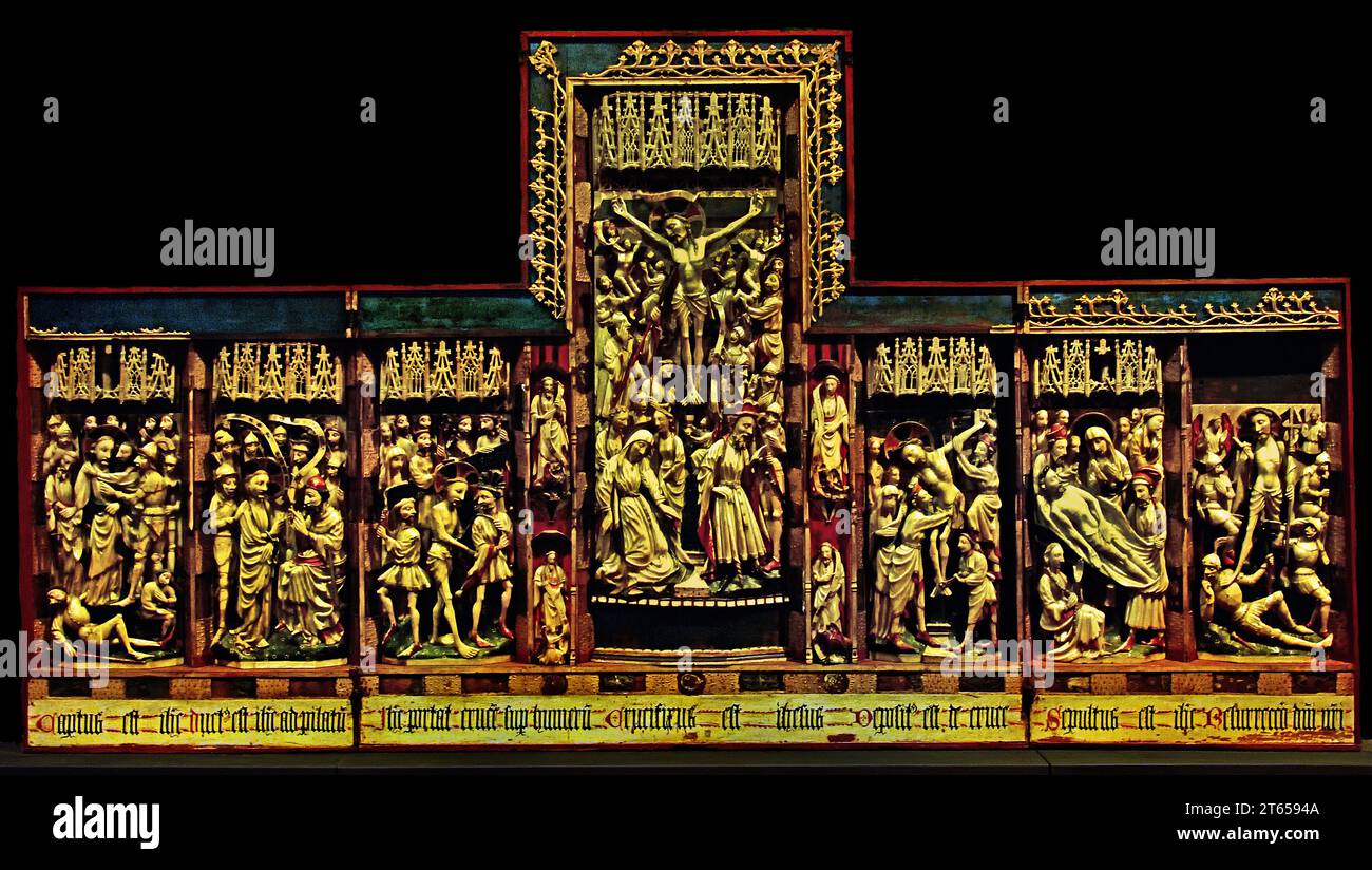 Trittico della passione, CA.1350-1400. Alabastro, legno e vetro. . Museo d'arte, Napels, Italia, artista italiano e inglese. Produzione di Nottingham. Foto Stock