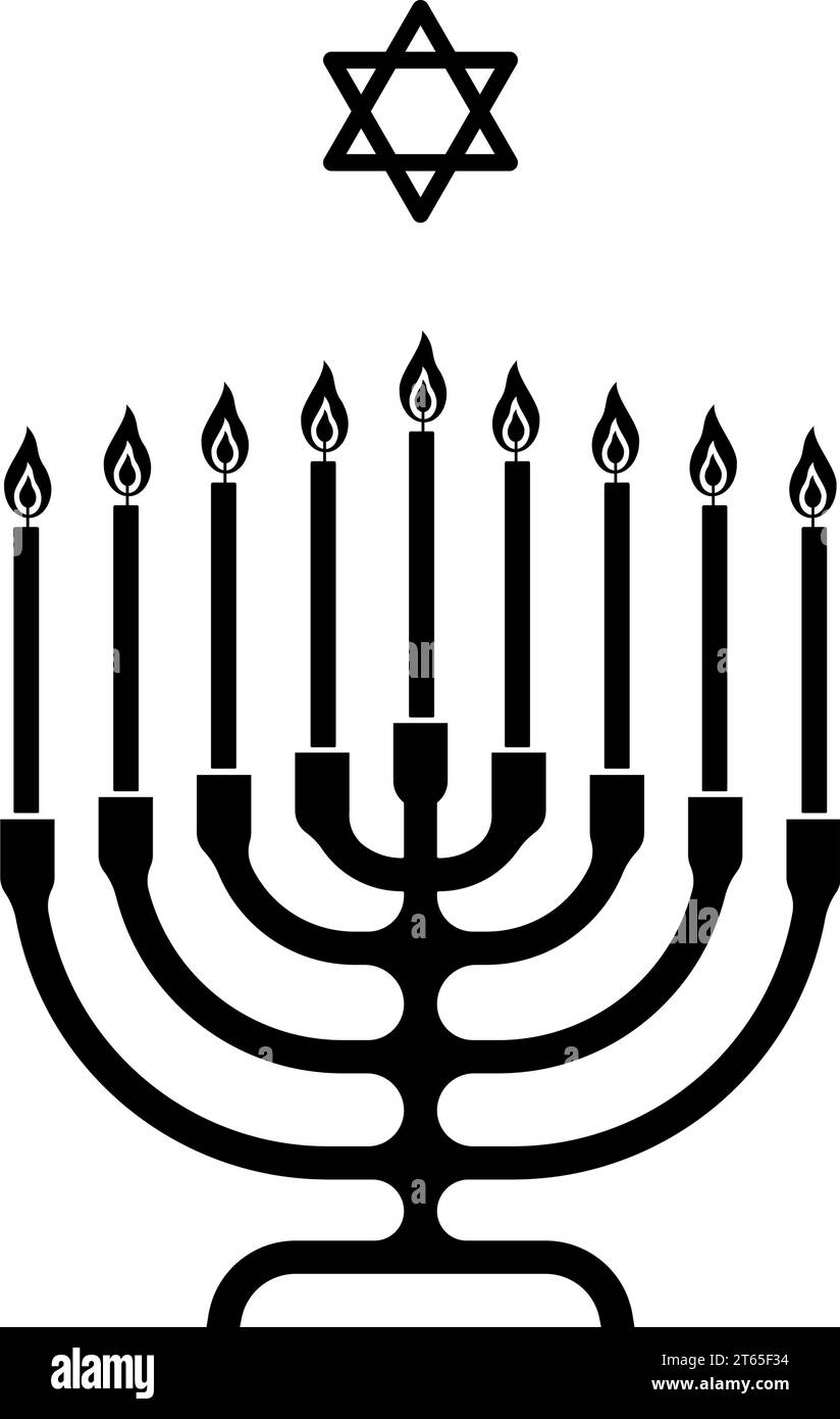 Simbolo dell'icona di Menorah. Candelabro Hanukkah con candele. Illustrazione vettoriale Illustrazione Vettoriale