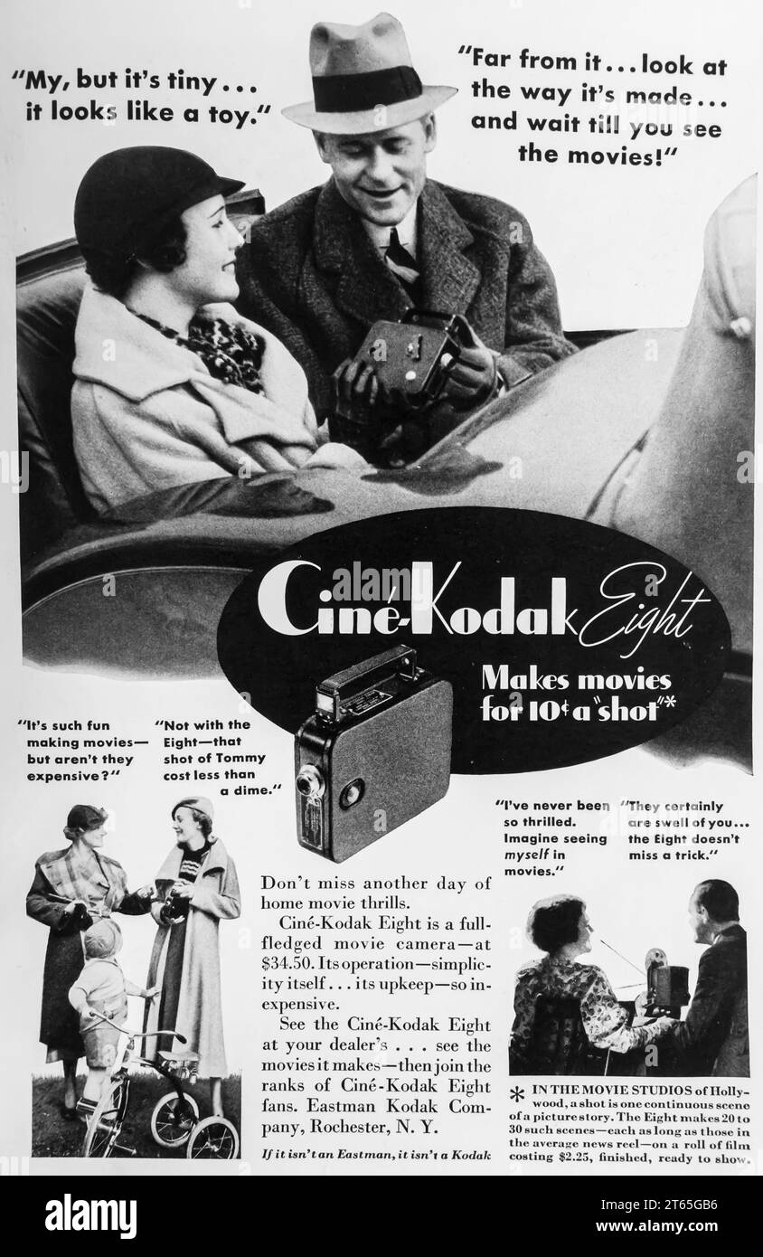 1934 Cine-Kodak otto cineprese pubblicitarie. "Crea un film per 10 c a ripresa." Foto Stock