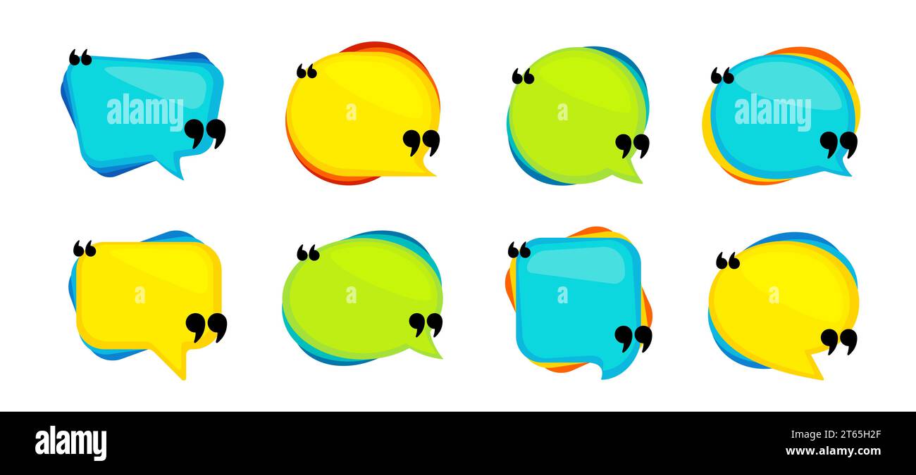 Finestre di dialogo virgolette. Casella delle virgolette, bolla delle virgolette. Commento vocale, fumetto appunti, finestra di dialogo finestra di testo. Insieme di vettori Illustrazione Vettoriale