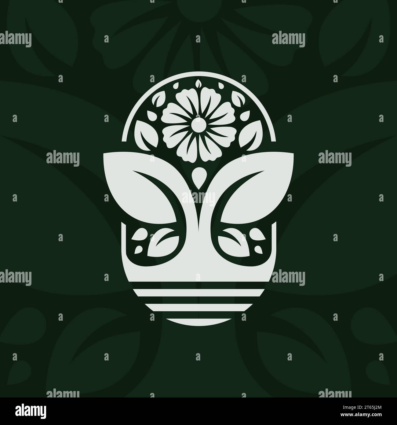 Modello con logo decorativo botanico e silhouette con emblema vintage. Illustrazione vettoriale Illustrazione Vettoriale