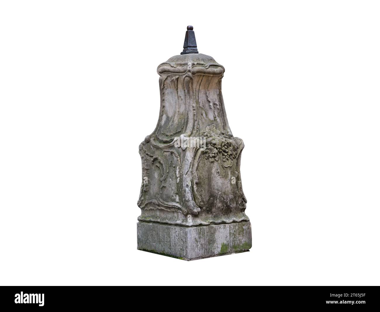 colonna medievale in pietra per le scale dell'ingresso della casa su sfondo bianco Foto Stock