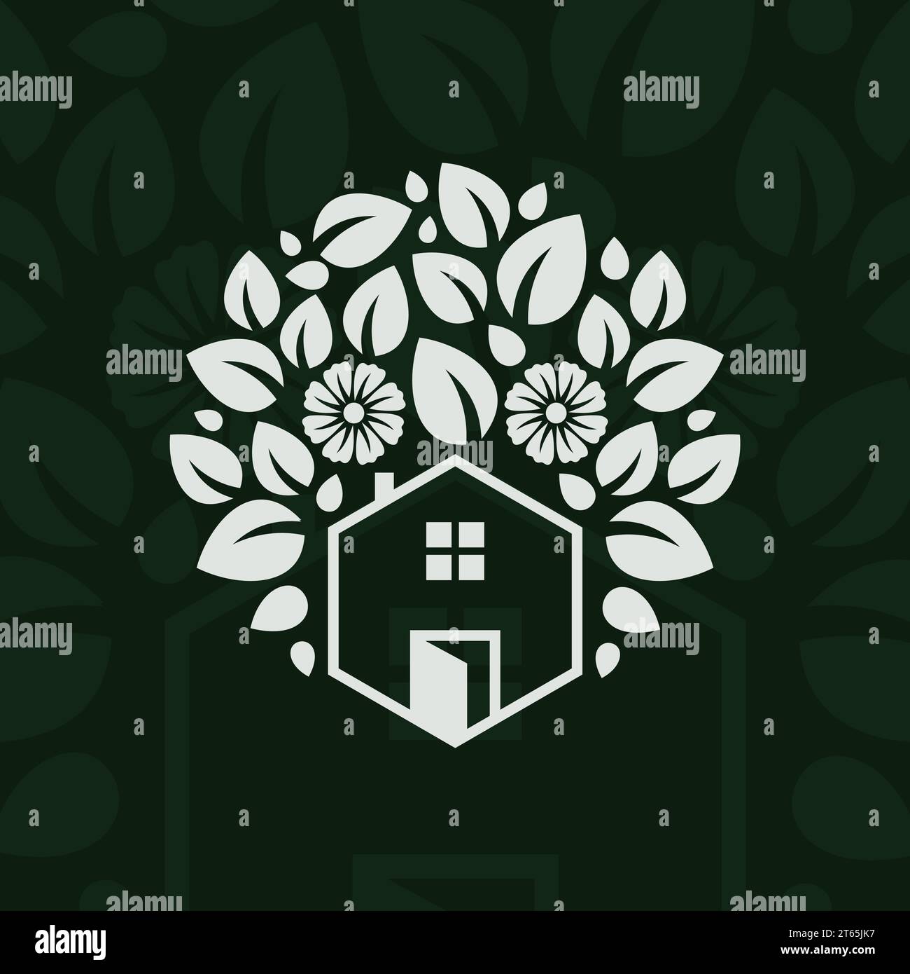 Modello di design con logo ornamento botanico e silhouette della fattoria. Illustrazione vettoriale Illustrazione Vettoriale