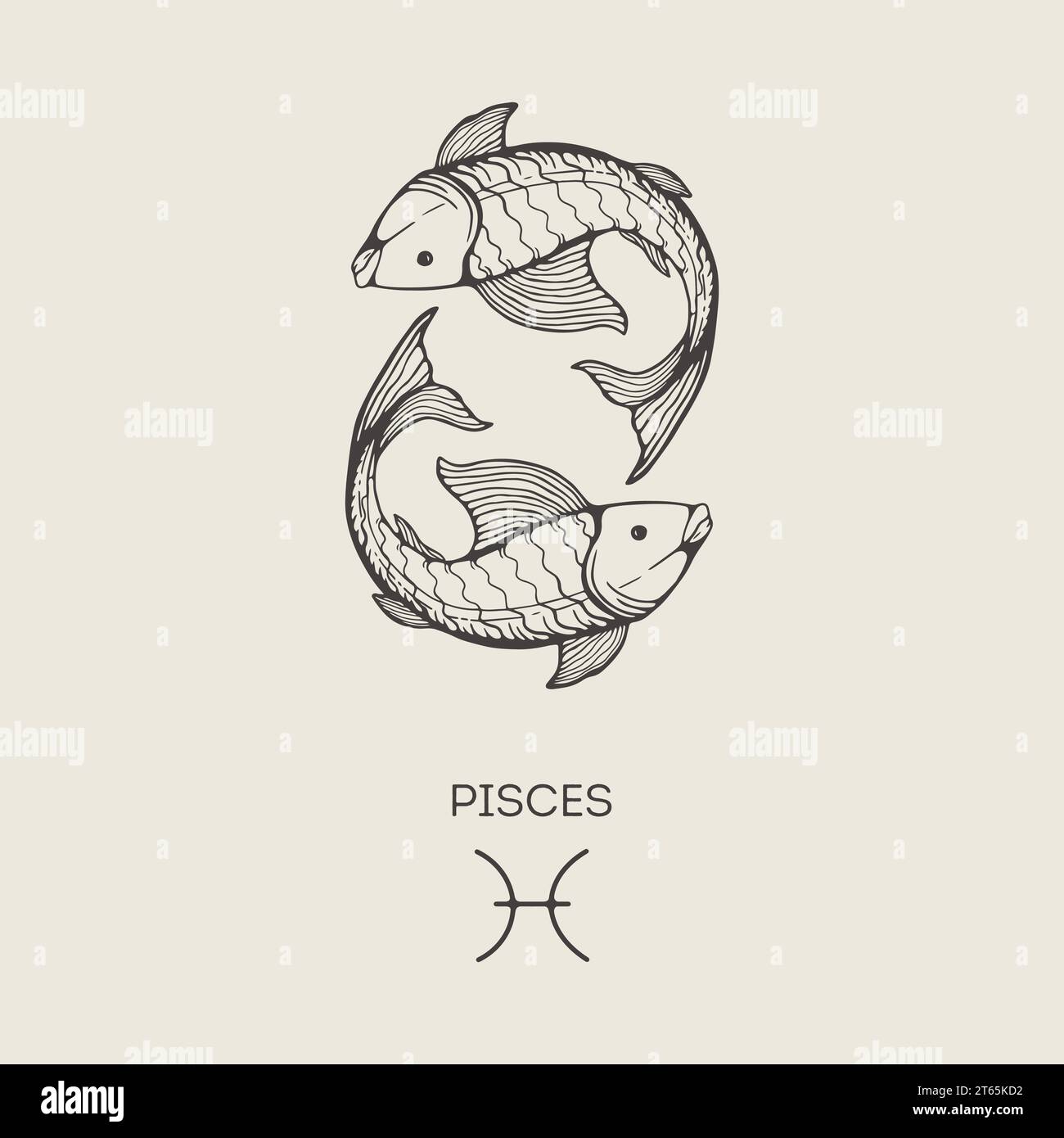 Simbolo zodiaco pesci, disegnato a mano Illustrazione Vettoriale