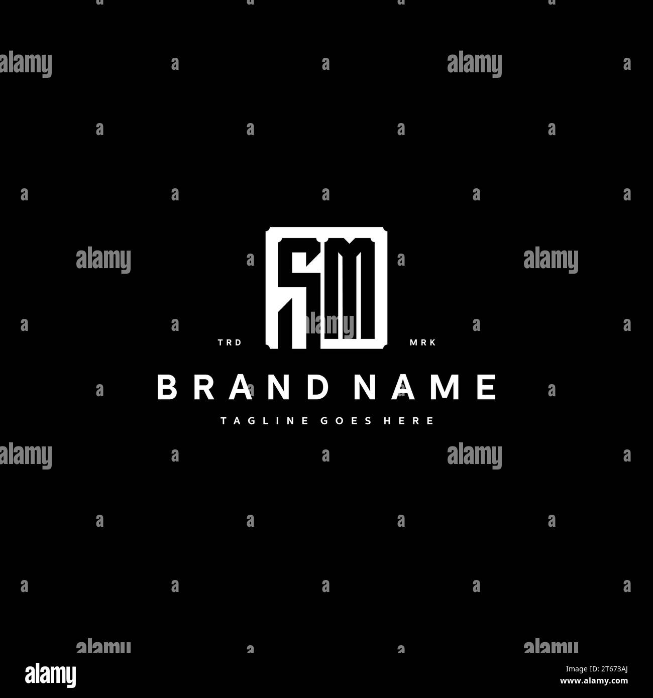 Iniziali del logo monogramma SM con forma rettangolare quadrata isolata su iniziali con sfondo nero modello grafico vettoriale Illustrazione Vettoriale